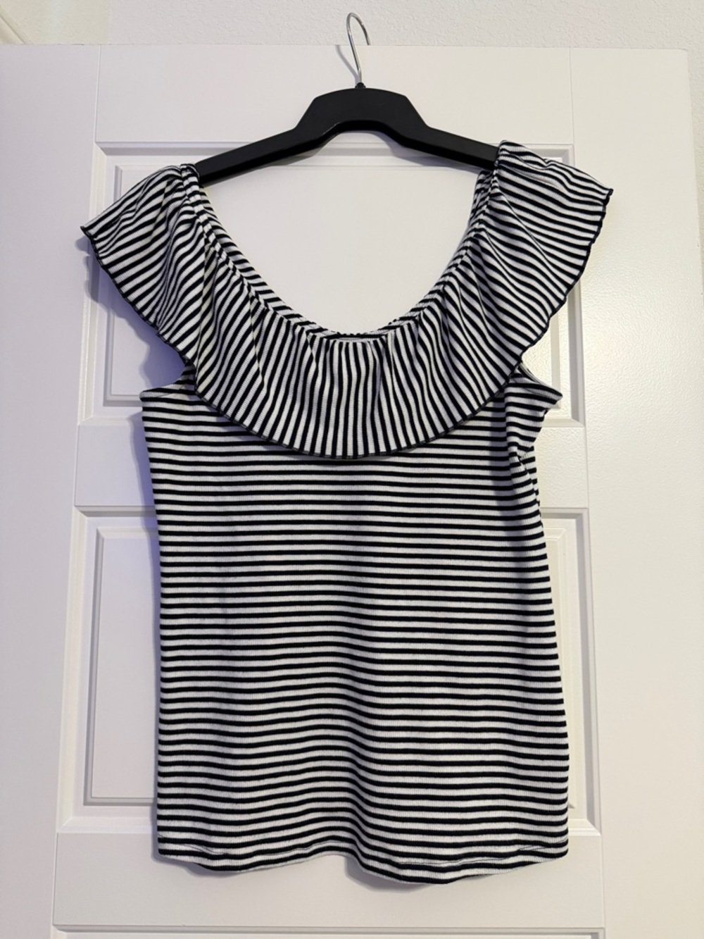 a new day Black & White Striped Ruffle-Neck Camisole